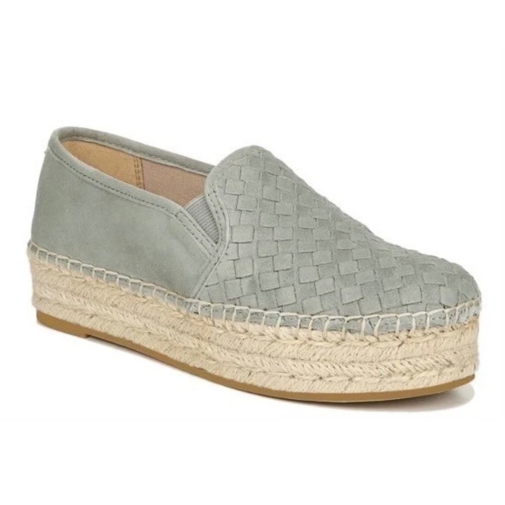 Sam Edelman Woven Scalloped Edge Platform Slip On Espadrilles Leather Suede 8.5